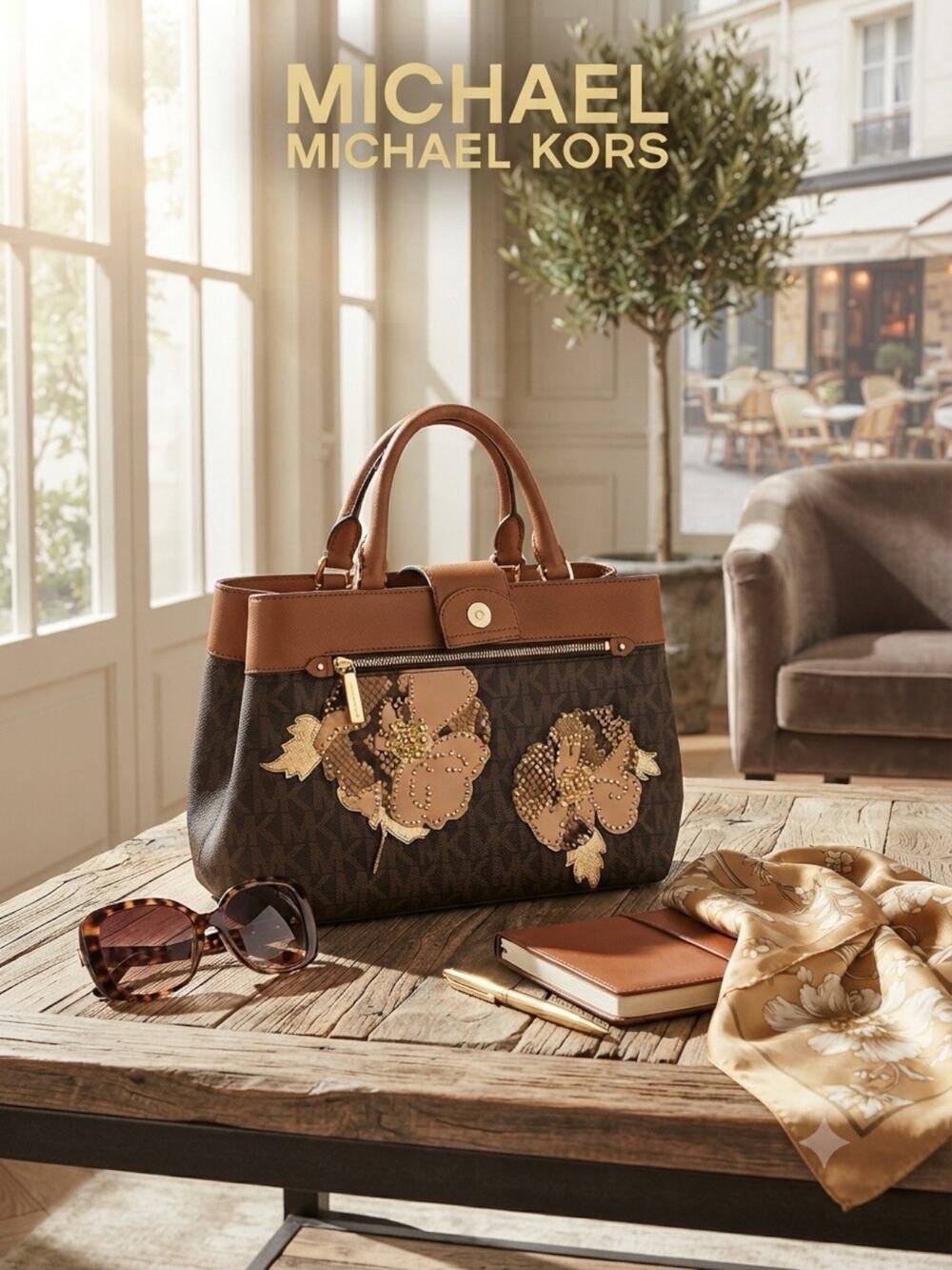 Authentic Michael Kors Floral Logo Tote Bag